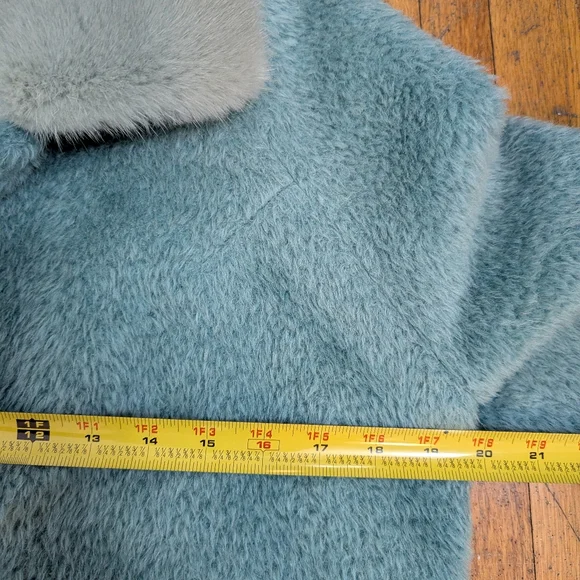 Turquoise Green Longline Robe Teddy Coat With Faux Fur Trim Size S Mermaidcore - Picture 15 of 16